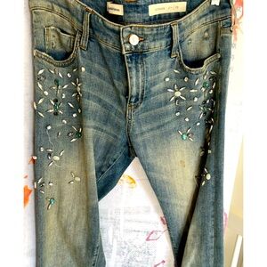 Gently Worn Stone-Decorated Ankle-Length Jeans - Priced to Reflect Flaws